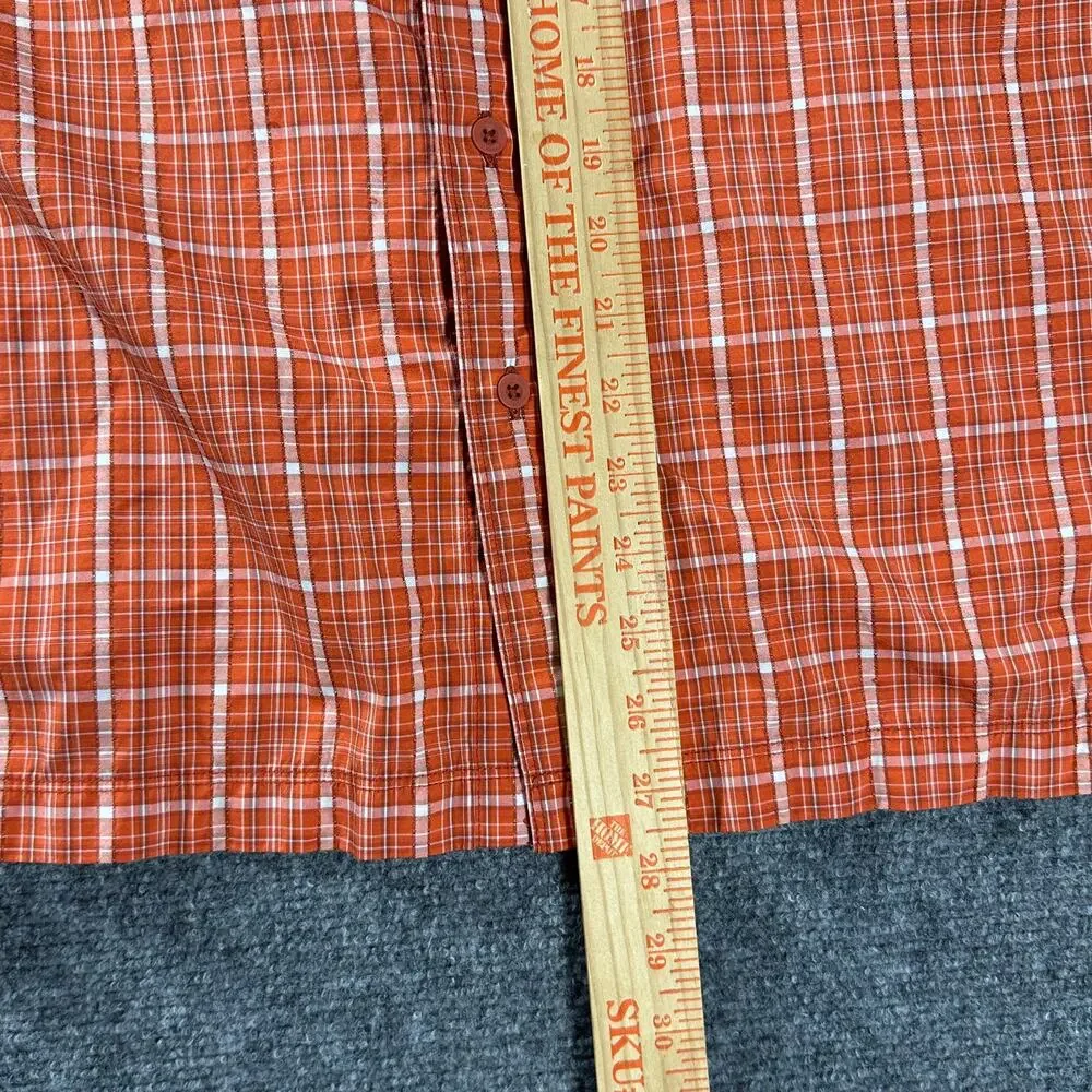 The North Face Mens M Orange Plaid Short Sleeve Button Up Hiking Shirt